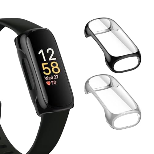 TPU Case for Fitbit Inspire 3 - 2 Pack Screen Protector Black/Silvery
