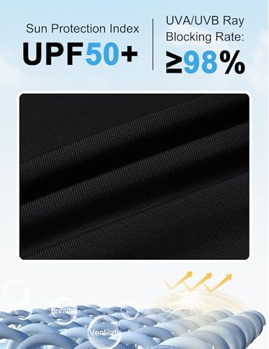 Long Sleeve Rash Guard Swim Shirt - UPF 50+ UV Protection - Black, Large