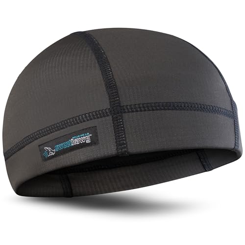 SweatHawg Skull Cap Shorty Black Flat Helmet Liner for Men & Women - Cooling, Absorbent No-Drip Hat