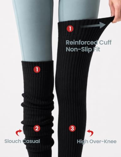 Women Juniors Over Knee Leg Warmers Black 29.5" Thigh High Socks One Size