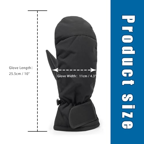 Insulated Winter Ski Mittens for Cold Weather - Black