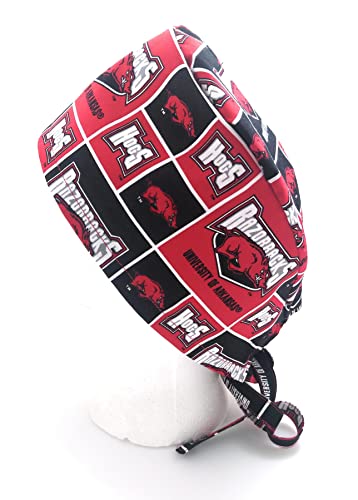 Red Scrub Hat with Fun Sports Team Fabric - Handmade Cotton Cap