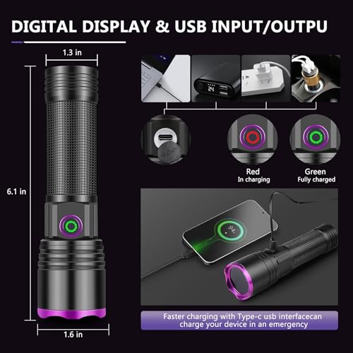 XLENTGEN 20W UV Light Flashlight 365nm, Black Light Ultraviolet Flashlights, for Resin Curing Fishing, Dry Glue, Fluorescent, Scorpion, Rockhounding, Pet Urine Detector