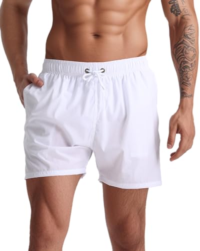 TUVEKE Men's X-Large White Quick Dry Swim Trunks 5 Inch Inseam Beach Shorts