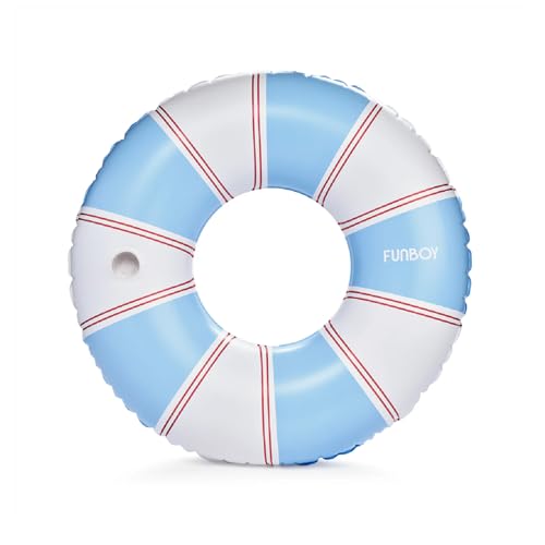 FUNBOY 46" Vintage Blue and Red Stripe Pool Tube Float with Cup Holder