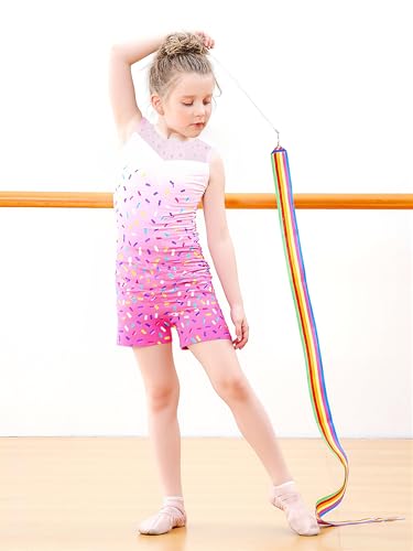 Gymnastics Leotards for Girls - Sequin Mesh Unitard 3-4T Rainbow Candy Gradient