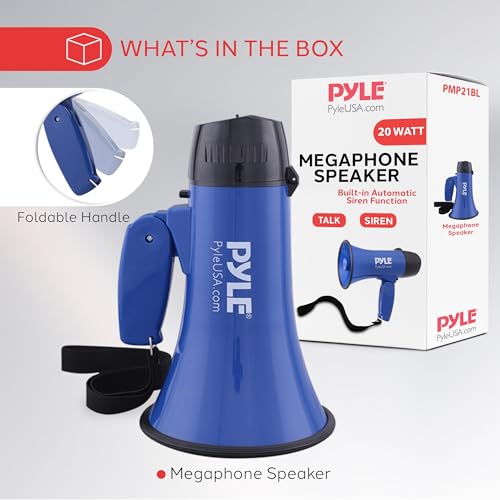 Portable Megaphone Speaker with Siren - 20W, Battery Operated, Blue