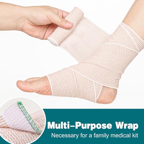 Premium 6 Pack Elastic Bandage Wrap 4 Inch - Latex-Free Compression Wrap for Legs, Ankle, Knee, and Body