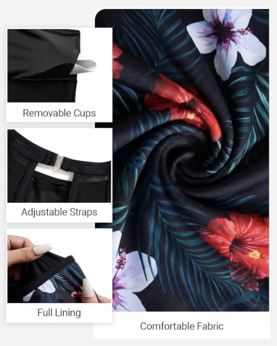Aqua Eve Plus Size Black Floral One-Piece Swimsuit with Tummy Control and High Neck - 18 Plus