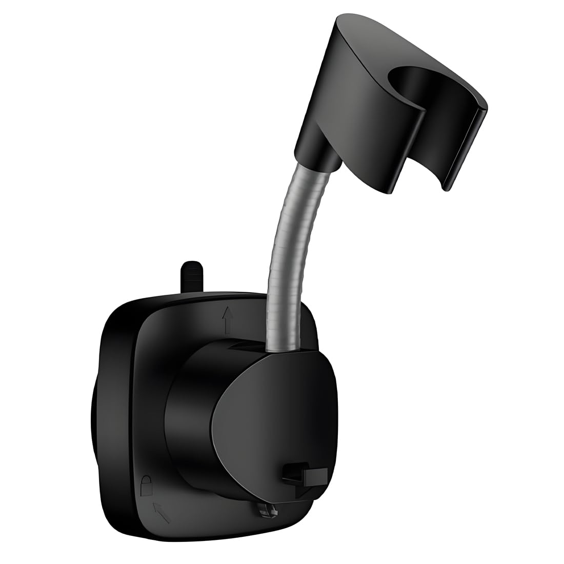 Suction Cup Shower Head Holder - Angle Adjustable Spring Arm, Flexible Wall Mount Shower Hose Holder, Removable Hand Held Shower Bracket with Vacuum Lock & Bonus Hook for Bathroom, Kitchen