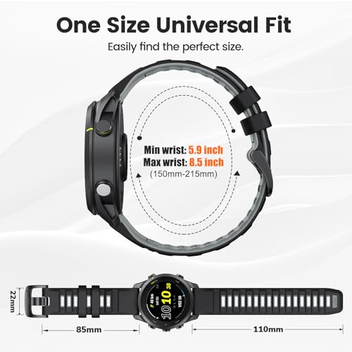 ANCOOL Silicone Sport Watch Band 22mm for Garmin Venu 2/3/4, Forerunner 255/265, Galaxy Watch 46mm, Black/Gray