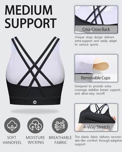 Medium Black Lucky Yoga Women's Strappy Sports Bra for Activewear