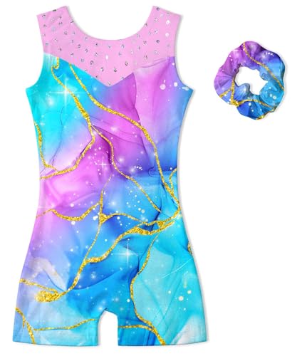 Sparkly Gymnastics Leotard Unitard for Girls - Marble Print, 6-7 Years