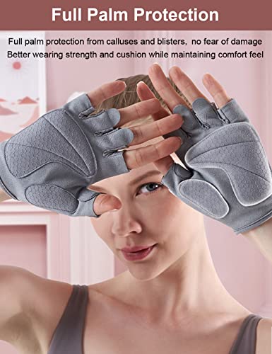 Workout Gloves for Women - Full Palm Protection, Large Grey