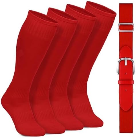 Skiennix Youth Baseball Socks & Belt Set - Adjustable Cotton for Boys & Girls - 2 Pairs