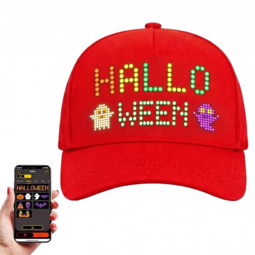 Red Programmable LED Hat with Scrolling Message Display for Hats