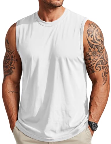 MAGCOMSEN Men's X-Large White Sleeveless Workout Tank Top - Moisture Wicking Gym Shirt