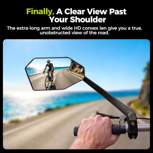 PidZoom Bike Mirror Rear View 1 Pack – Tool-Free Folding, 360° Adjustable, Large HD Mirror