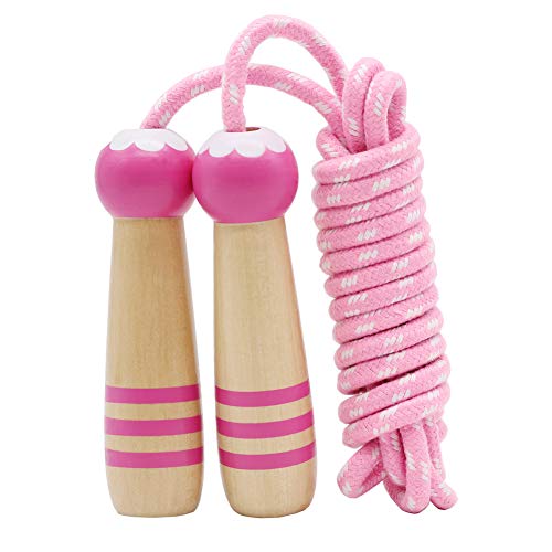 Adjustable 7ft Cotton Jump Rope with Wooden Handle - Pink