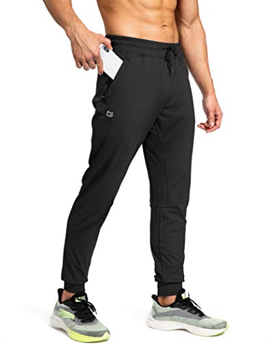 Men's Athletic Sweatpants with Zipper Pockets - Medium Black