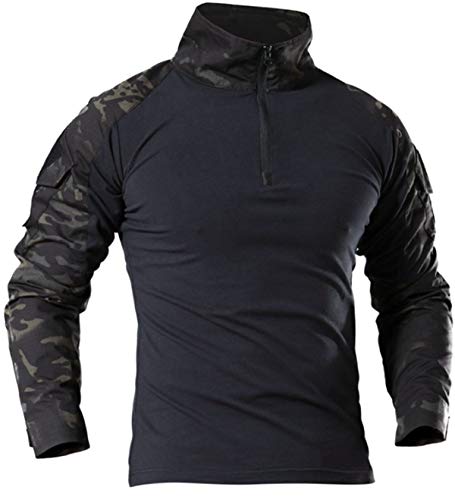 Men's Tactical Military Combat Uniform Set with Knee Pads - Black Camo, X-Large
