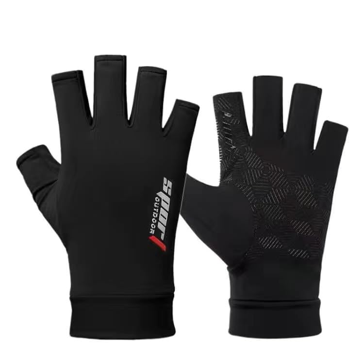 UPF 50+ Fingerless Sun Protection Gloves for Fishing and Driving - Black