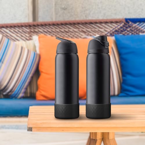 Silicone Water Bottle Boot - 2PCS Protective Bottom Bumper for Owala 32oz - Black