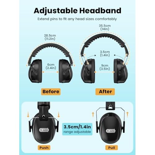 Hearing Protection Ear Muffs, 31dB Noise Reduction Safety Earmuffs with Adjustable Headband for Adults Kids Autism Sensory, Ear Muff for Yard Work, Mowing or Hunting -Pure Black 2PACK