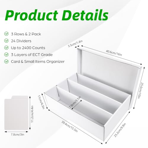 Calenzana 2400-Count 3-Row Card Storage Boxes, 2 Pack with 24 Dividers MTG/TCG Organizer (3-Row, 2 Pack)