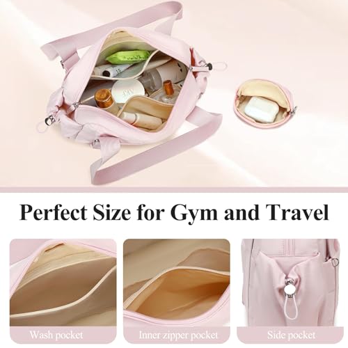 CAMTOP Mini Gym Bag for Women Coral Pink 12.6" Quilted Sports Tote with Wet Compartment & Coin Purse