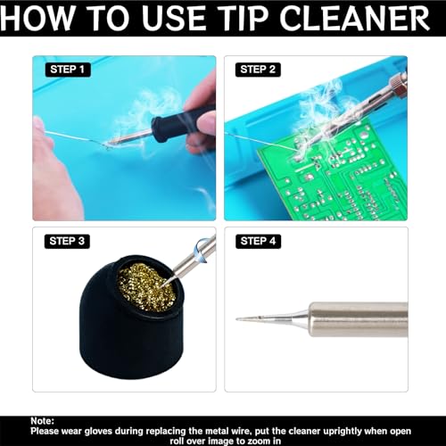 Kaisiking Soldering Iron Tip Cleaner 3Pcs Soft Coiled Brass Tip Cleaner with Silicone Holder Non-slip Solder Tip Cleaners, No Water Needed, Black