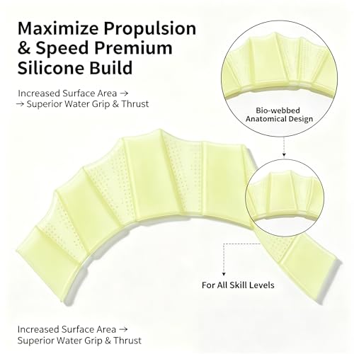 Silicone Swimming Gloves - Webbed Swim Gloves for Resistance Training - Yellow