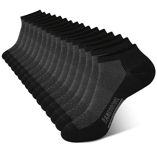 Men's Athletic Ankle Socks - Moisture Wicking, Anti-Odor, Large, Black - 8 Pack