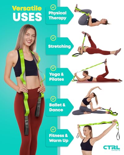 Non-Elastic Yoga Stretching Strap with 12 Loops - Green