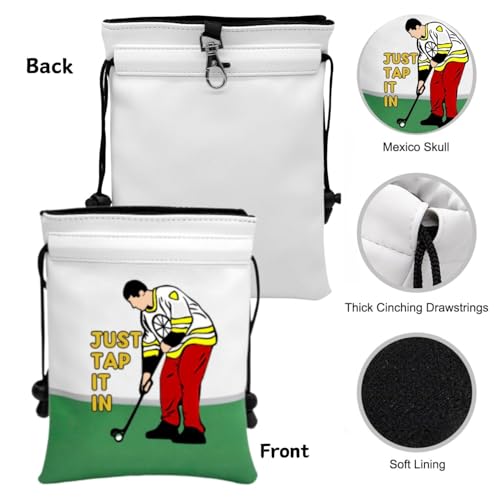 Artpreti Golf Pouch Bag- Just Tap It in Leather Valuables Pouch with Drawstrings