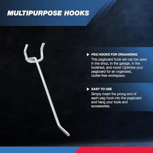 NEIKO 4 Inch Heavy Duty Pegboard Hooks Kit 50 Pack for 1/8" Spaced Pegboards