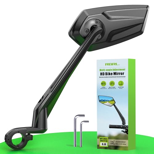 RBRL Left-Hand Handlebar Bike Mirror 360° Adjustable, 3-Screw Locking Anti-Loosen, Aluminum Base