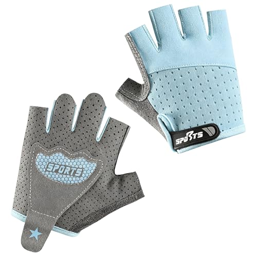 Kids Fingerless Cycling Gloves - Toddler & Teen, Blue, L (7-12 Years)