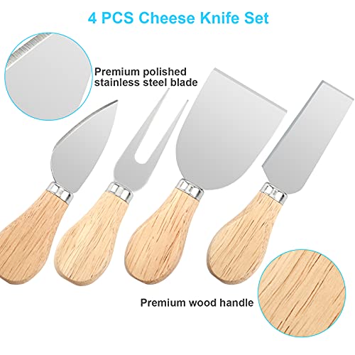 4-Piece Cheese Knife Set with Wood Handle - Stainless Steel Utensils