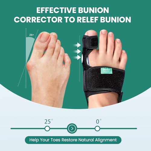Welnove Bunion Corrector - Black Toe Separator Splint, 2 Pairs Day/Night Support