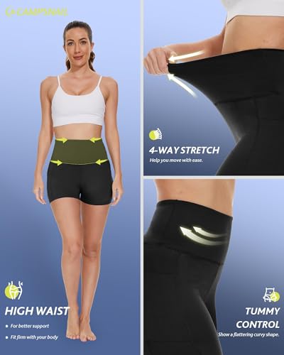 Biker Shorts for Women with Pockets - 3 Inch - Black - Spandex Yoga