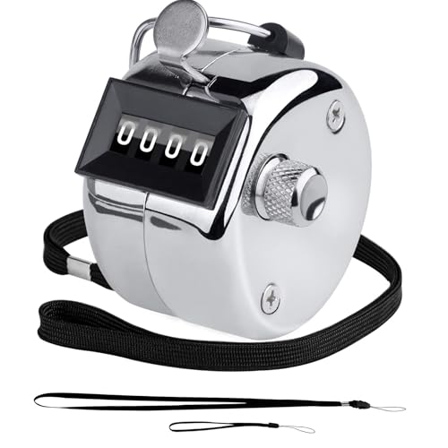 4-Digit Metal Hand Tally Counter - Mechanical Clicker with Lanyards