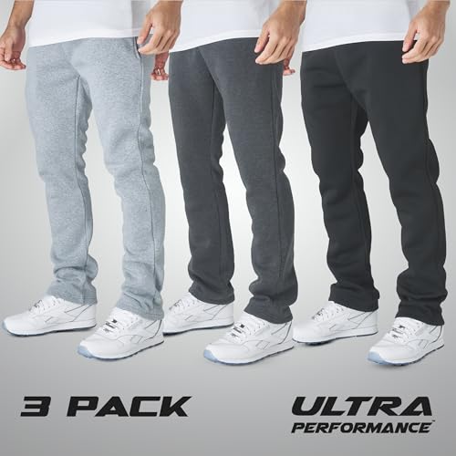 Men's Wide Leg Fleece Sweatpants 3 Pack - Charcoal, Heather Grey, Black | Ultra Performance