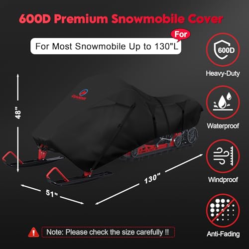 Premium Snowmobile Cover 130 Inch - Waterproof Heavy Duty Protection