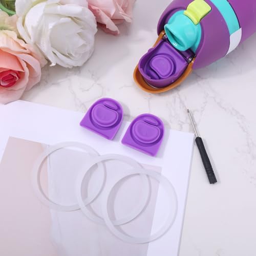 3-Pack Silicone Water Bottle Stoppers & Seal Rings - Purple