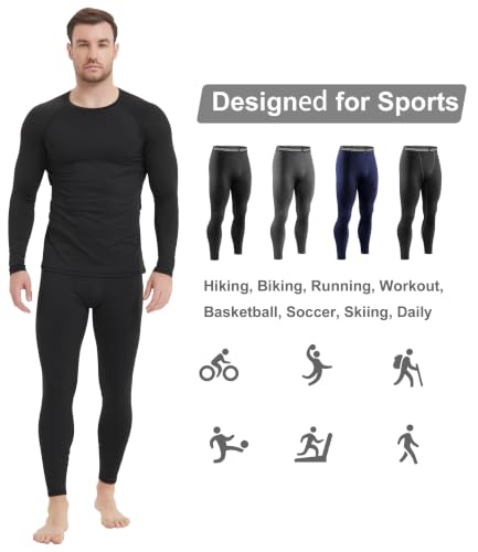 Dalavch 4 Pack Men's Thermal Compression Pants Fleece Lined Leggings Large Black Heather Gray Blue