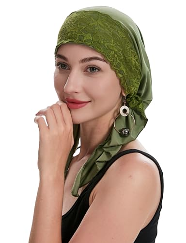 ZLYC Green Lace Pre-Tied Chemo Headwear Lightweight Beanie for Women