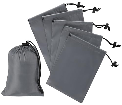 Gray 5x7 Inch Nylon Drawstring Bag Set of 6 Travel & Organization Pouches