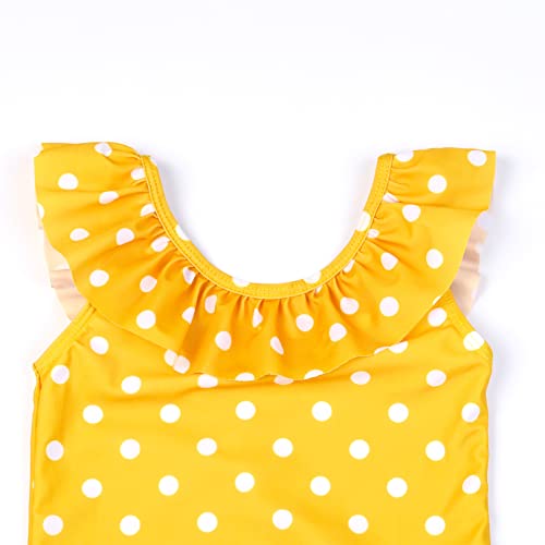 Girls One-Piece Swimsuit - Ruffle Bathing Suit, Yellow Polka Dots K01, 6-7 Years