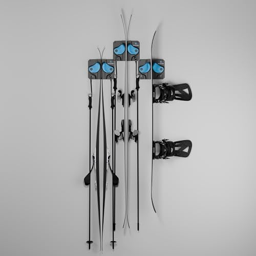 Ski & Snowboard Wall Rack - Gravity Grabber 3 Pack - Cyan